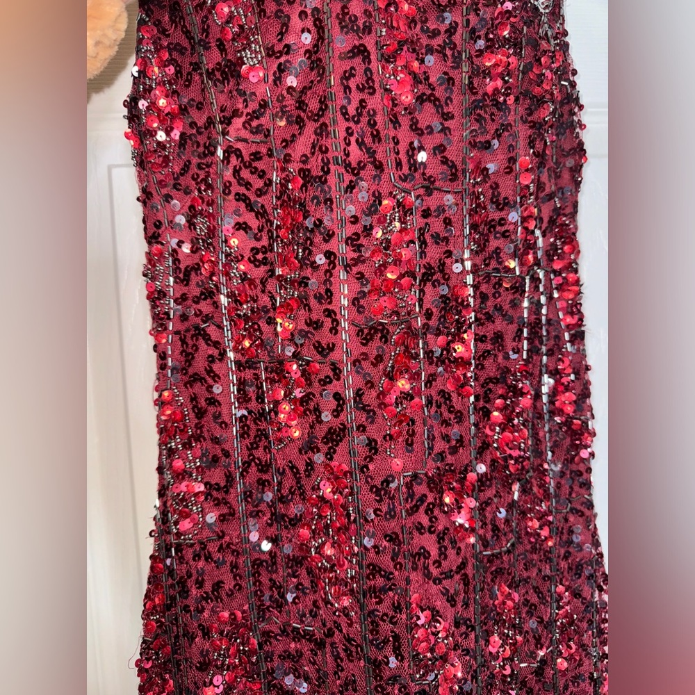 👗 NWT! Mac Duggal Sequin & Bead Midi Red Slip Dress - Picture 13 of 16